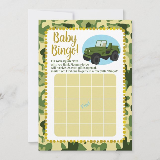 Armékamerans babyskor Bingo Game Inbjudningar (Framsida)