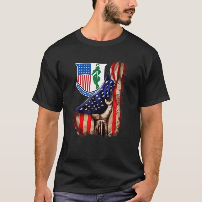 Arméläkarkår Gren Amerikanska Flagga T Shirt (Framsida)