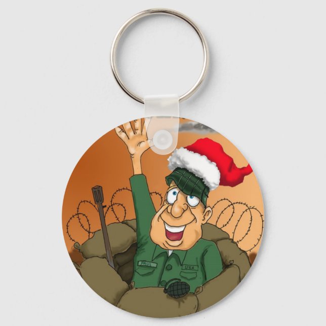 Arméman Wave med Santa Hat Nyckelring (Framsida)