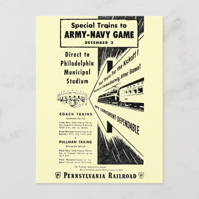 Armémarint spel via Pennsylvania Railroad Vykort (Framsida)