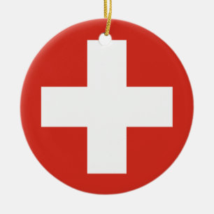 Armémilit av den schweiziska flagga roundel-symbol julgransprydnad keramik