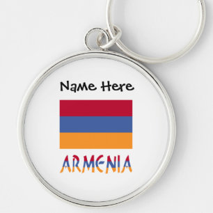 Armenia Armeniens flagga Svart Personalisering Rund Silverfärgad Nyckelring