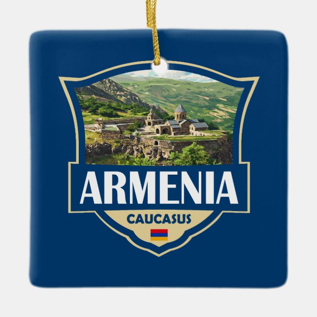 Armenia Illustration Retro Badge Julgransprydnad Keramik (Framsida)