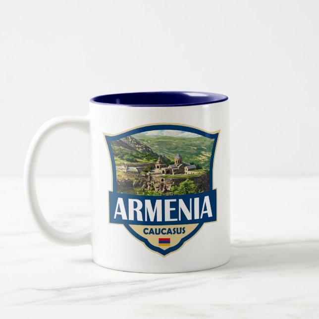 Armenia Illustration Retro Badge Två-Tonad Mugg (Vänster)