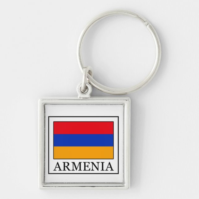 Armenia Keychain Fyrkantig Silverfärgad Nyckelring (Framsidan)