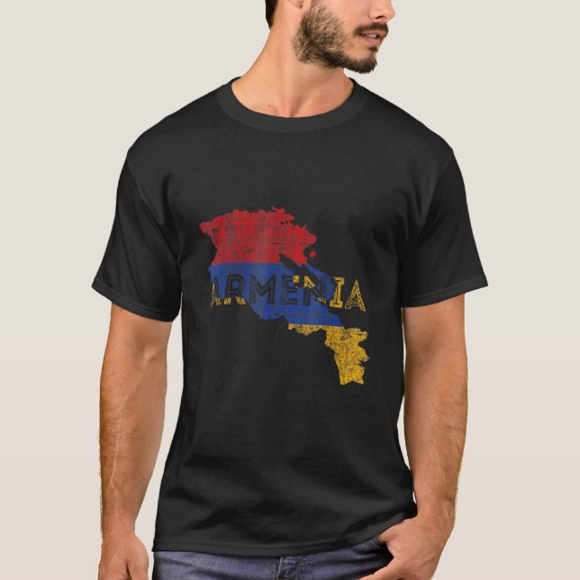 Armenian Map and Flag Souvenir   Distressed Armeni T Shirt (Framsida)