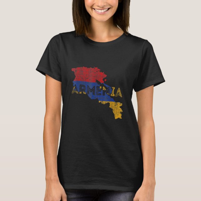 Armenian Map and Flag Souvenir   Distressed Armeni T Shirt (Framsida)