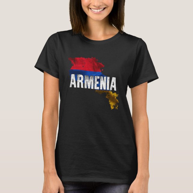 Armenian Map and Flag Souvenir  Distressed Armenia T Shirt (Framsida)