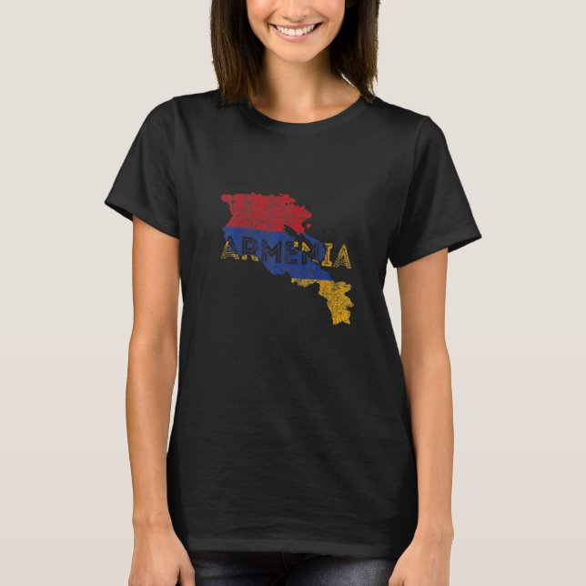 Armenian Map and Flag Souvenir  Distressed Armenia T Shirt (Framsida)