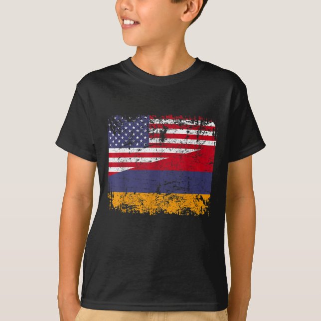 ARMENIAN ROOTS Halamerikanska Flagga USA ARMENIA F T Shirt (Framsida)