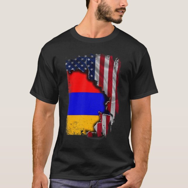 Armenian ROOTS  Half American Flag Patrioitc  Arme T Shirt (Framsida)