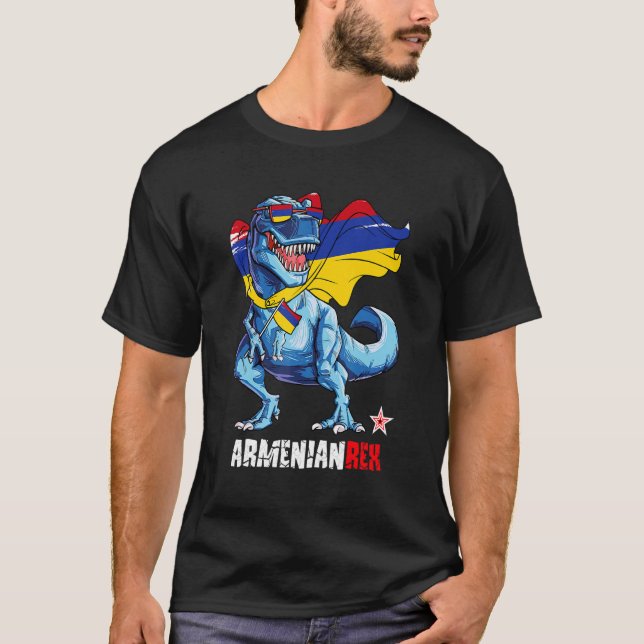 Armenianrex Proud Armenian Flagga Roligt Dinosaur  T Shirt (Framsida)