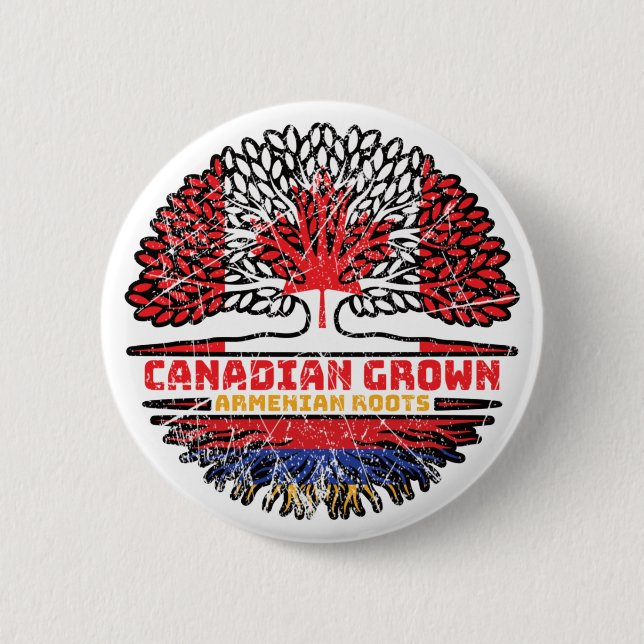 Armenien Canadian Canada Träd Roots Flagga Knapp (Framsida)
