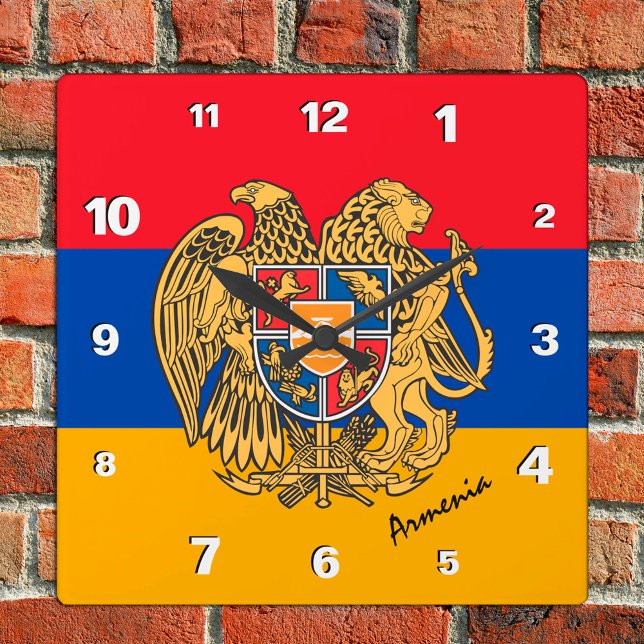 Armenien Clock, patriotiskt hem, Armeniska Flagga Fyrkantig Klocka (Skapare uppladdad)