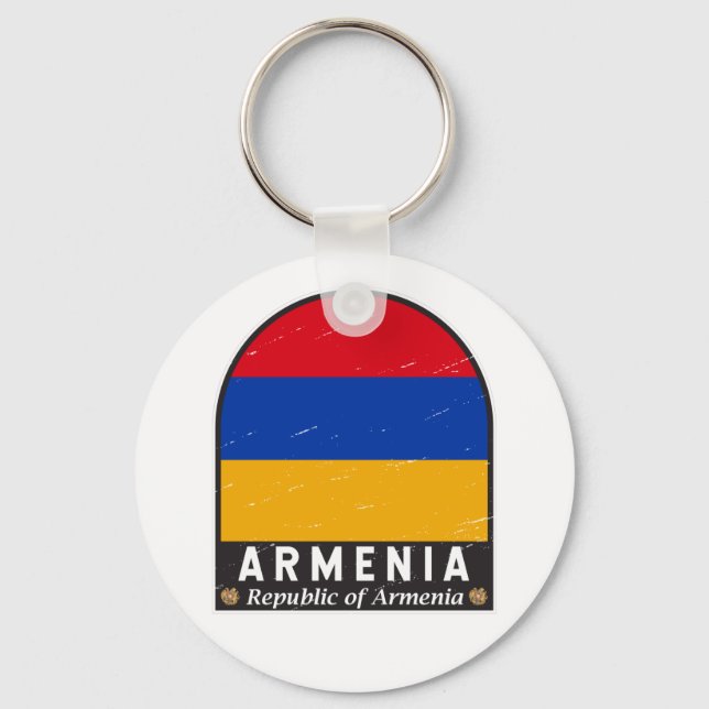 Armenien Flagga Emblem Distress Vintage Nyckelring (Framsida)