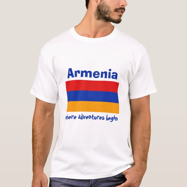 Armenien Flagga + Karta + Text T-Shirt (Framsida)