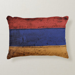 Armenien flagga på gammalt Wood korn Prydnadskudde