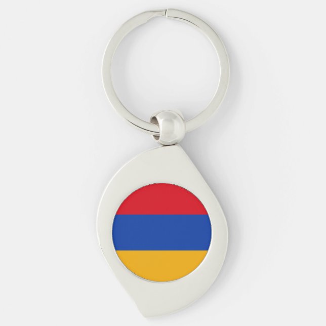 Armenien Flagga Swirl Silverfärgad Nyckelring (Framsidan)