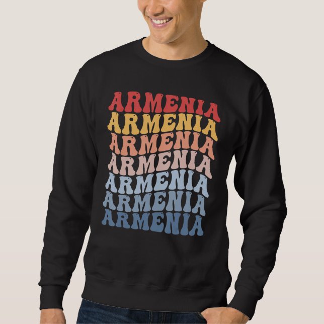 Armenien Groovy Retro Armenisk Lång Ärmad Tröja (Framsida)
