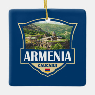 Armenien Illustration Retro Badge Julgransprydnad Keramik