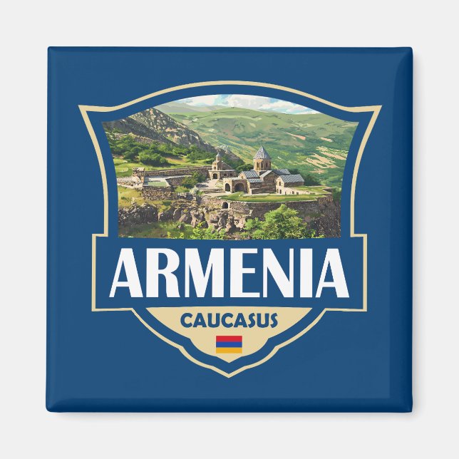 Armenien Illustration Retro Badge Magnet (Framsidan)