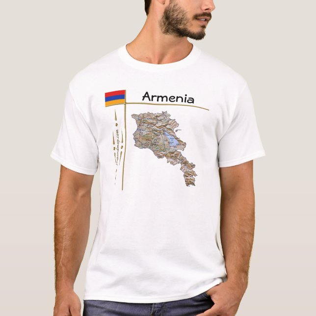 Armenien Karta + Flagga + Titel T-Shirt (Framsida)
