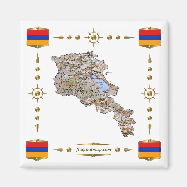 Armenien Karta + Flaggor Magnet (Framsidan)