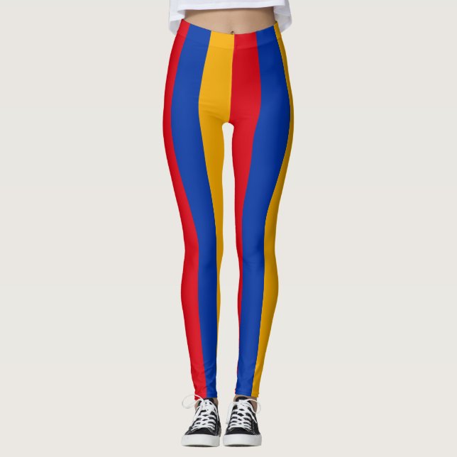 Armenien National Flagga Lodrät Stripe Leggings (Framsida)