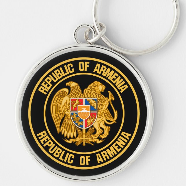 Armenien Round Emblem Rund Silverfärgad Nyckelring (Framsidan)