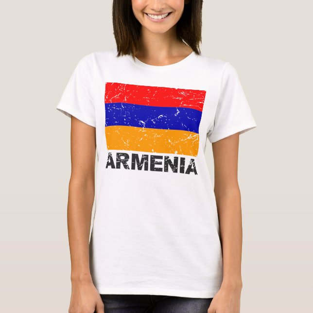 Armeniens Vintage Flagga T Shirt (Framsida)