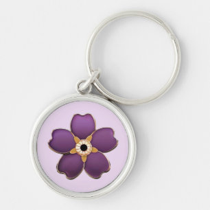 Armenisk blomsterkedja rund silverfärgad nyckelring