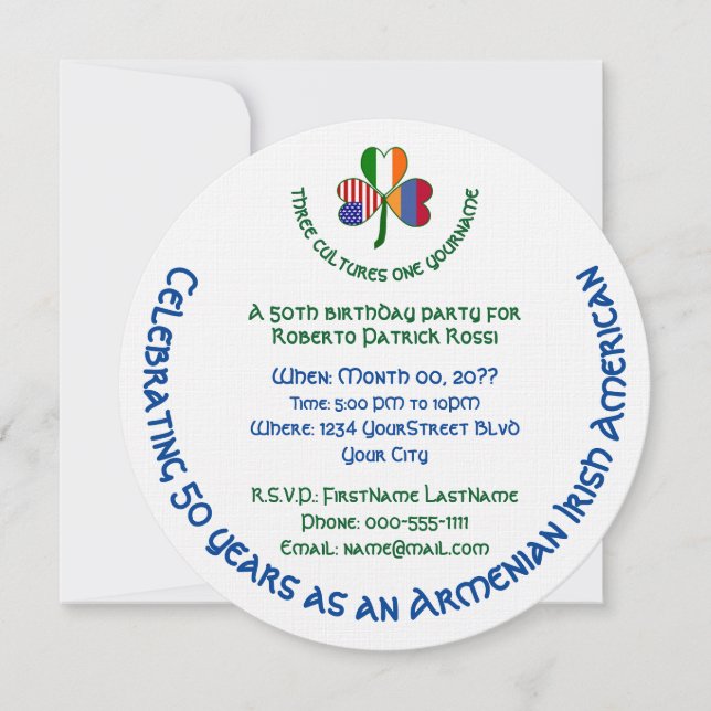 Armenisk irländsk amerikansk Flagga Shamrock Birth Inbjudningar (Framsida)
