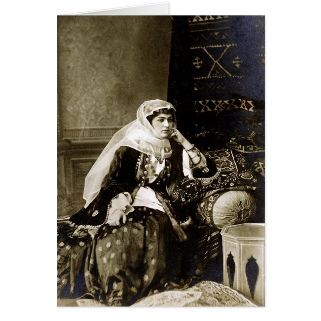 Armenisk kvinnlig traditionell resväg, cirka 1800- hälsningskort (Framsidan)