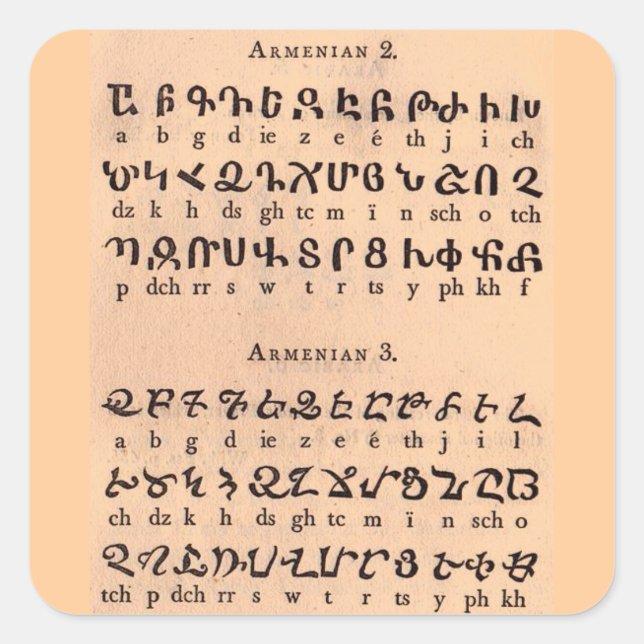 Armeniska Alphabet Fyrkantigt Klistermärke (Framsida)