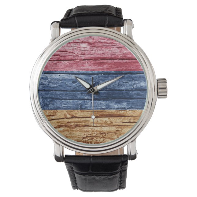 Armeniska flagga av trä armbandsur (Framsida)