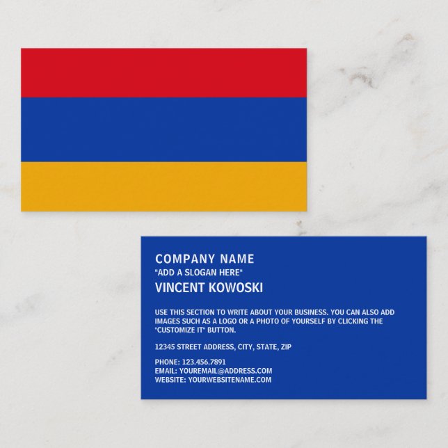 Armeniska Flagga, Flagga Armenien Visitkort (Fram/baksida)