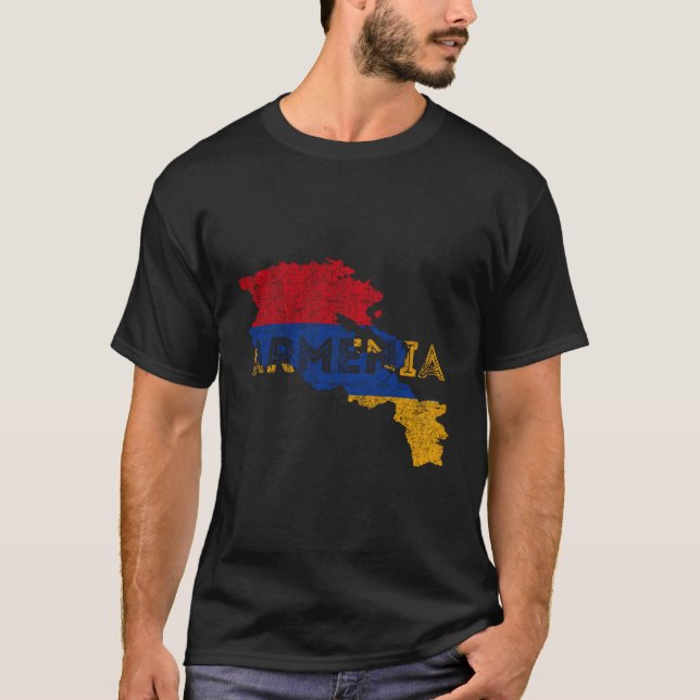 Armeniska Karta och Flagga Souvenir Distress Armen T Shirt (Framsida)
