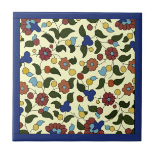 Armeniskt Blommönster - blått och Cream Kakelplatta
