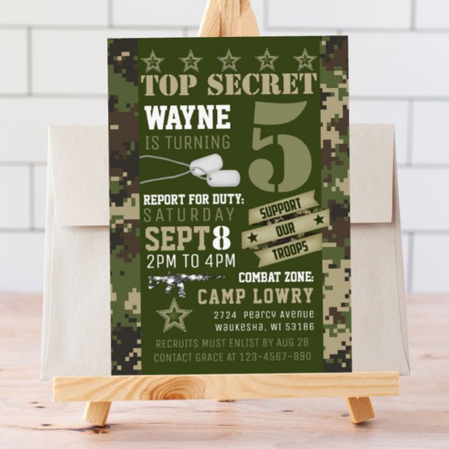 Arméns Camo Birthday-inbjudan Meddelande (Skapare uppladdad)