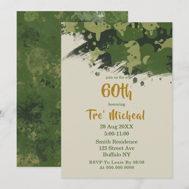 Arméns Grönt Camouflage 60:e födelsedagsinbjudan (Fram/baksida)
