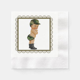 Arméns Grönt Camouflage Baby Pappra Napkins Pappersservett