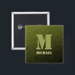 Arméns grönt, geometriskt nät mönster Monogram Knapp<br><div class="desc">Monogram Anpassa presenten till honom med din anpassningsbar i början och namn. Arméns grönt olivgradients geometriska maska mönster. Arméns övertoning av grönt, geometriska nät, trianglar av mönster, ombre. Arméns grönt mörk olivnyck för solmanövrering, kamera. Det härmar naturliga militära landskap, hårdhet, uthållighet, uthållighet. Jordens undertoner är kopplade till naturen, jordning. Symboliserar...</div>