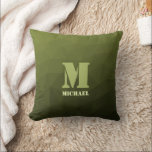 Arméns grönt, geometriskt nät mönster Monogram Kudde<br><div class="desc">Monogram Anpassa presenten till honom med din anpassningsbar i början och namn. Arméns grönt olivgradients geometriska maska mönster. Arméns övertoning av grönt, geometriska nät, trianglar av mönster, ombre. Arméns grönt mörk olivnyck för solmanövrering, kamera. Det härmar naturliga militära landskap, hårdhet, uthållighet, uthållighet. Jordens undertoner är kopplade till naturen, jordning. Symboliserar...</div>