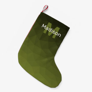 Arméns grönt, geometriskt nät mönster Monogram Liten Julstrumpa