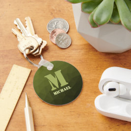 Arméns grönt, geometriskt nät mönster Monogram Nyckelring