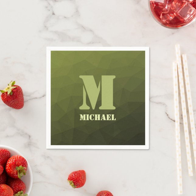 Arméns grönt, geometriskt nät mönster Monogram Pappersservett (Insitu)