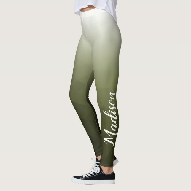 Arméns grönt Gradient Geometry Mesh Mönster Namn Leggings (Vänster)
