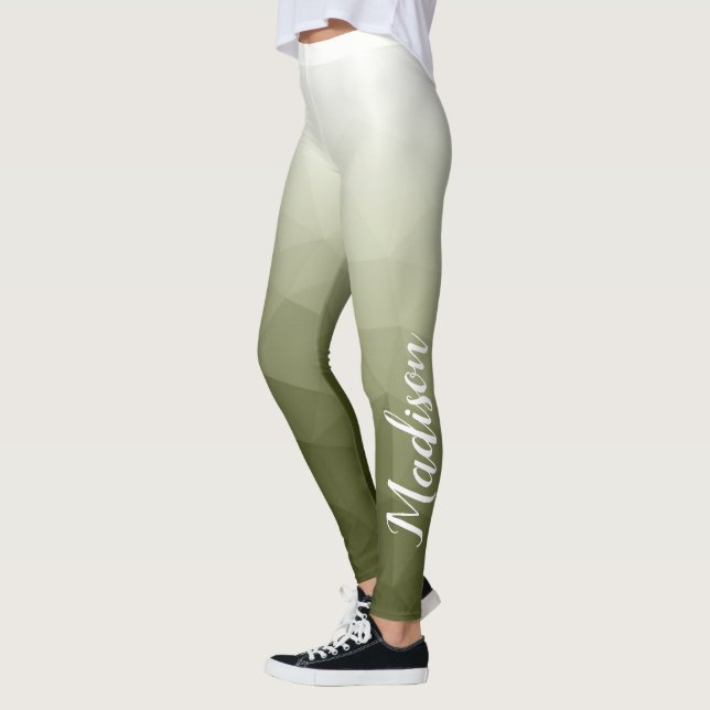 Arméns grönt Gradient Geometry Mesh Mönster Namn Leggings (Vänster)