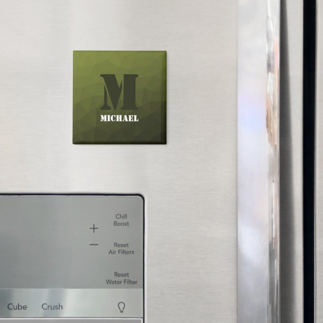 Arméns grönt mörk, geometriskt nät mönster Monogra Magnet (In Situ (Fridge))