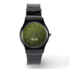 Arméns grönt olivgradient, geometrisk maskog, Mono Armbandsur